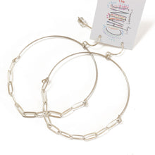 Silver paper clip chain hoops made with sterling silver wire and chain.  Super light weight and easy to wear daily.  Chains by Lauren