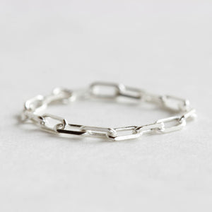 The delicate chain link ring is perfect to stack.  Made of 925 sterling silver.  Found on chainsbylauren.us.