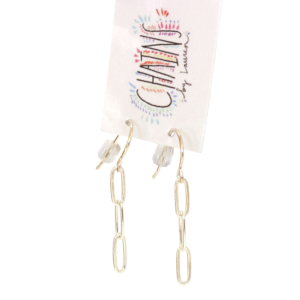 Paper clip chain earrings made of sterling silver. Chains by Lauren