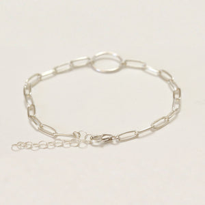 Simple and dainty silver paper clip chain charm bracelet.  Chains by Lauren