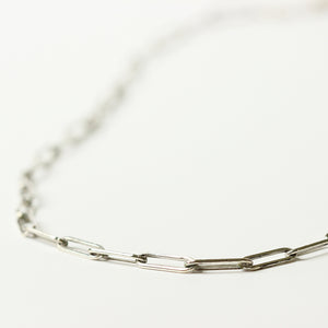 Close up of the sterling silver paper clip chain necklace.  Handmade.  Chains by Lauren