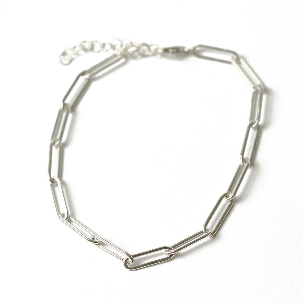 Silver Paper Clip Chain Charm Bracelet.  Made from sterling silver.  Chains by Lauren