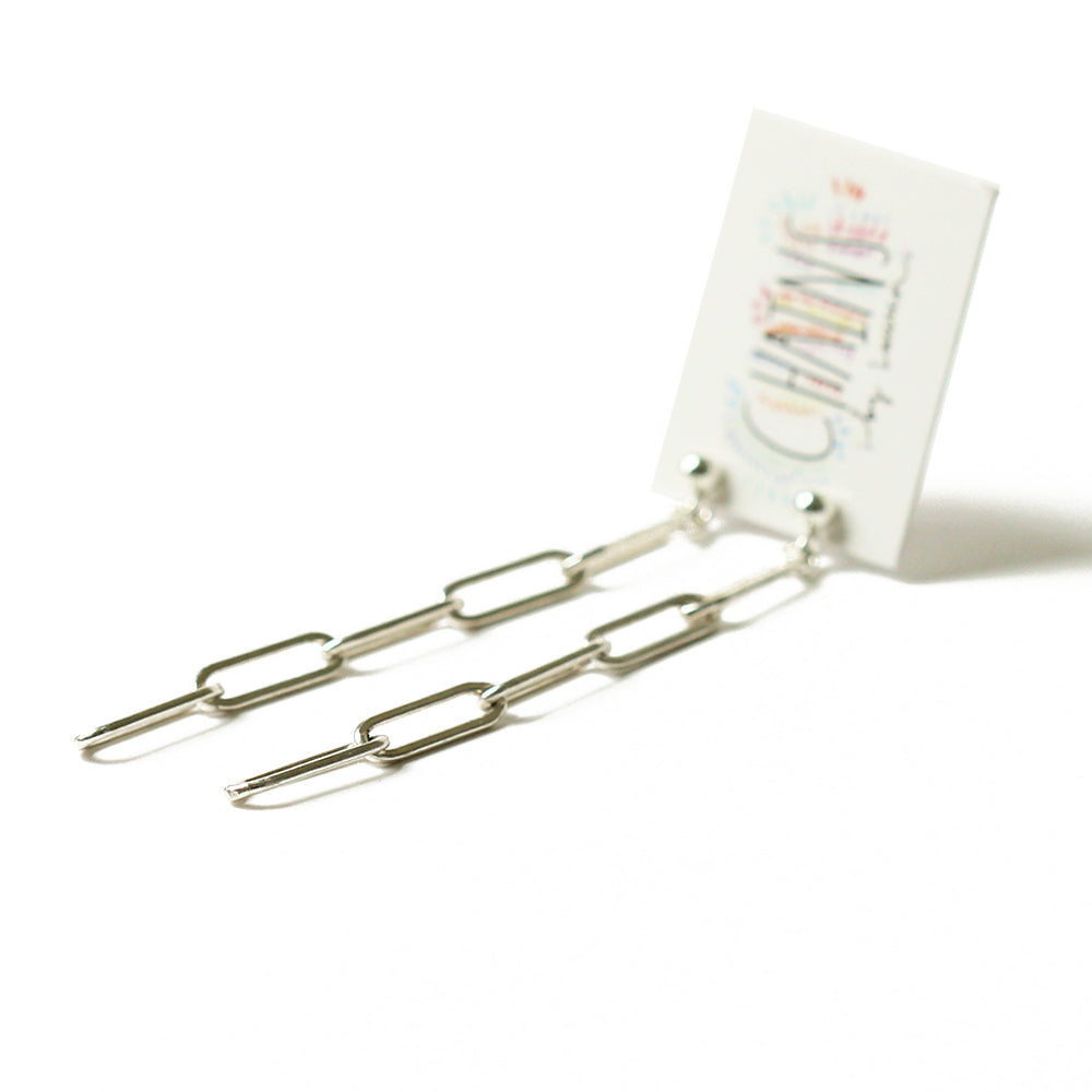 Silver paper clip chain earrings by Chains by Lauren.  Made from sterling silver.  Handmade.  Chains by Lauren