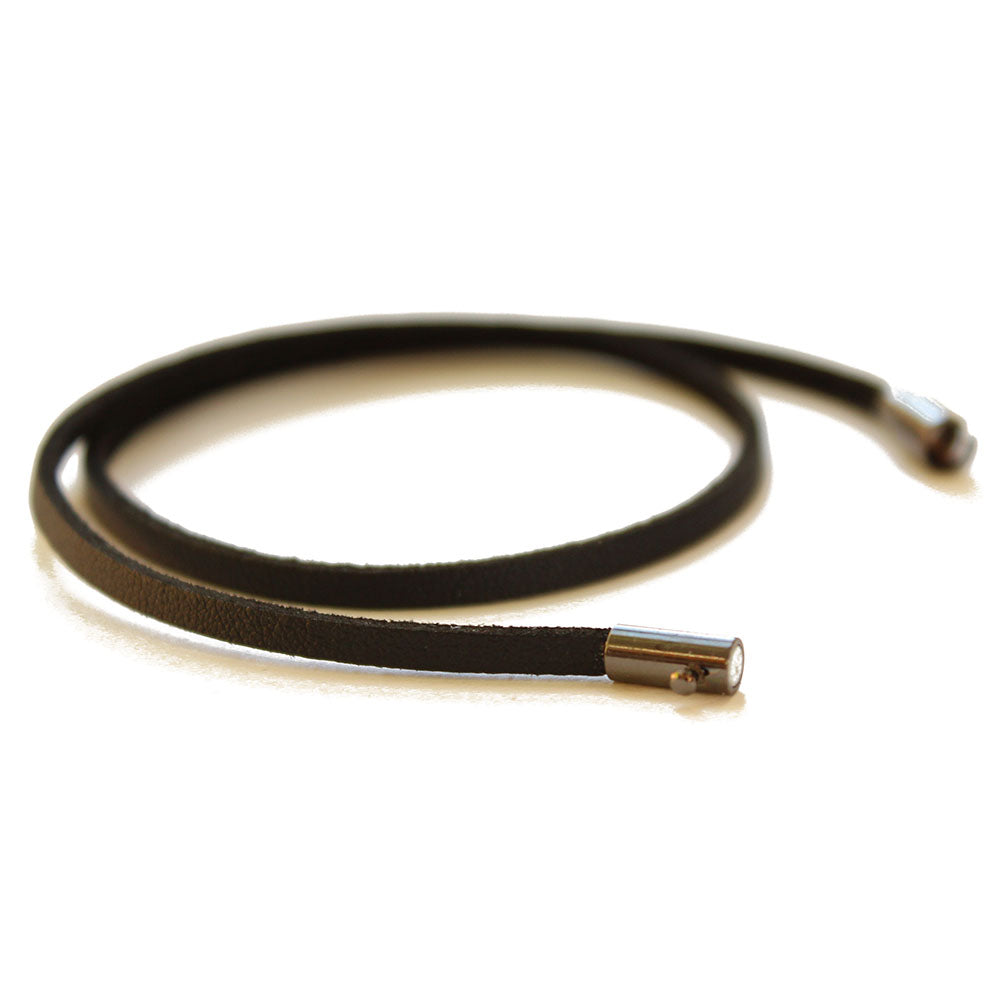 Unisex black leather wrap bracelet with magnetic safety lock.  Chains by Lauren