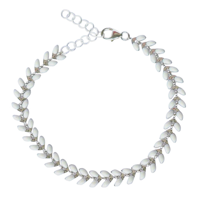 White and silver wheat bracelet.  Handmade.  Chains by Lauren