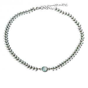 Silver and White Wheat Choker with Stone | Turqs and Caicos