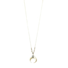 White horn necklace in a range of lengths from 18"-24". Made with labradorite stones, and sterling silver chain. Adjustable at the back neck. Handmade. Chains by Lauren